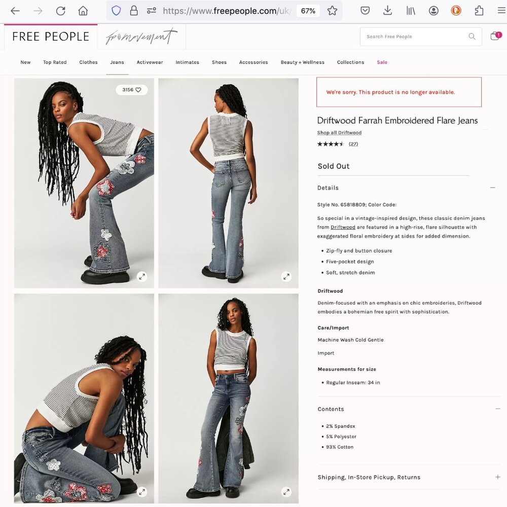 NWOT Free People x Driftwood Farrah Embroidered Flare Jeans Sz 24 - Picture 14 of 16